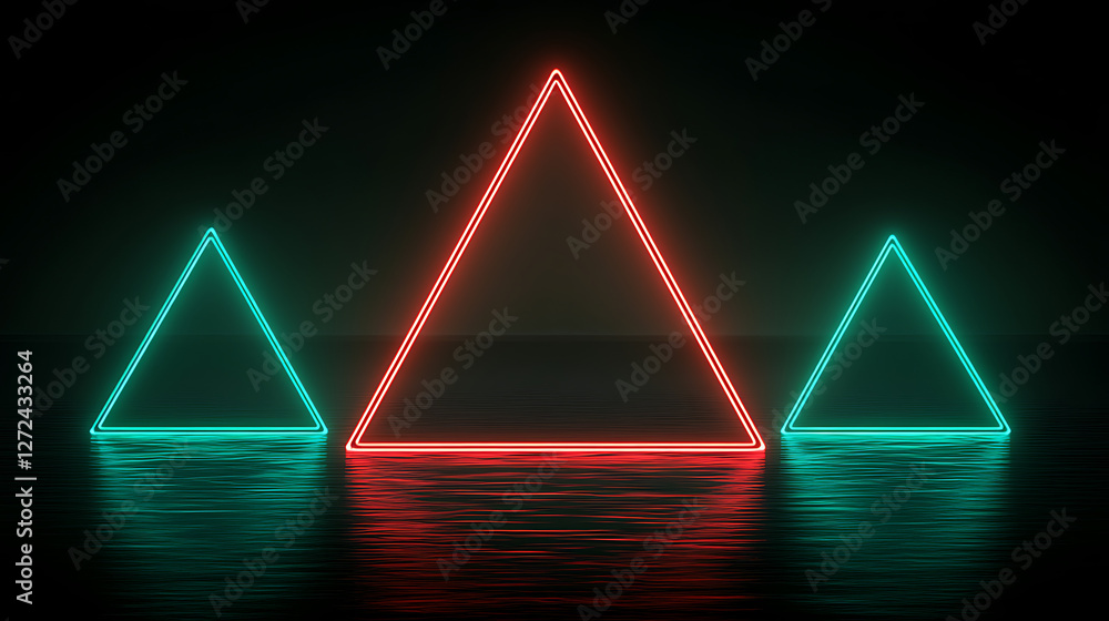 Poster neon triangle reflections a minimalist futuristic design with geometric elements and dark serene aes