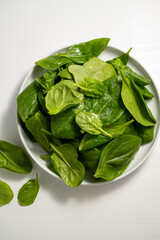 Fresh spinach green leaves close up. Healthy food. Salad leaves