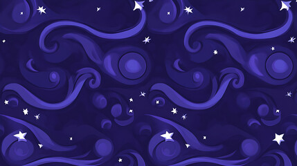 Night Sky Swirls and Stars Pattern Seamless Dark Blue Backdrop with Celestial Abstract Design Art.
