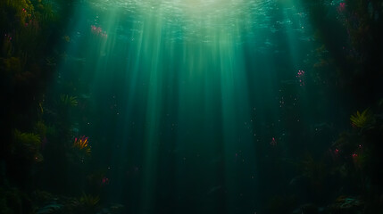 Oceanic Depths Sunlight Serenity Beneath the Sea Flora and Underwater Scenery with Light Beams Play.