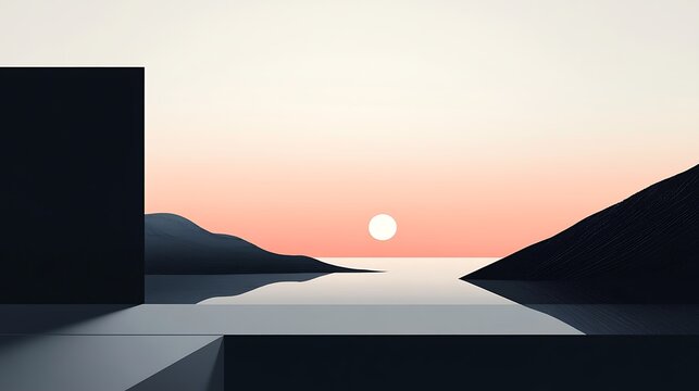 Minimalist Sunset Landscape with Geometric Forms