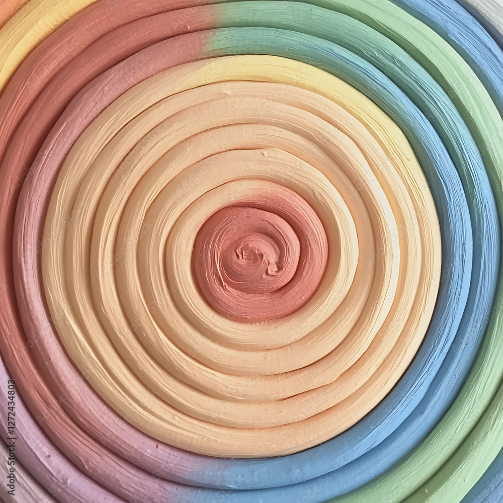 Aufkleber Pastel Colored Swirls of Paint Creating a Concentric Circle Pattern Texture in Artful Design.