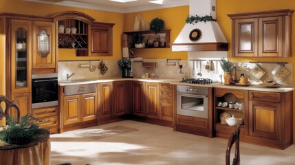 A traditional-style kitchen with an organized cooking area ensuring a positive atmosphere