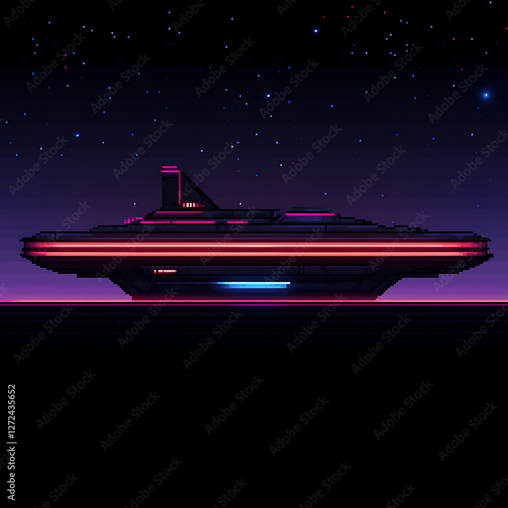 Aufkleber pixelated sci fi spaceship cruiser in a retro wave environment pixel art style pixelated ship retro 