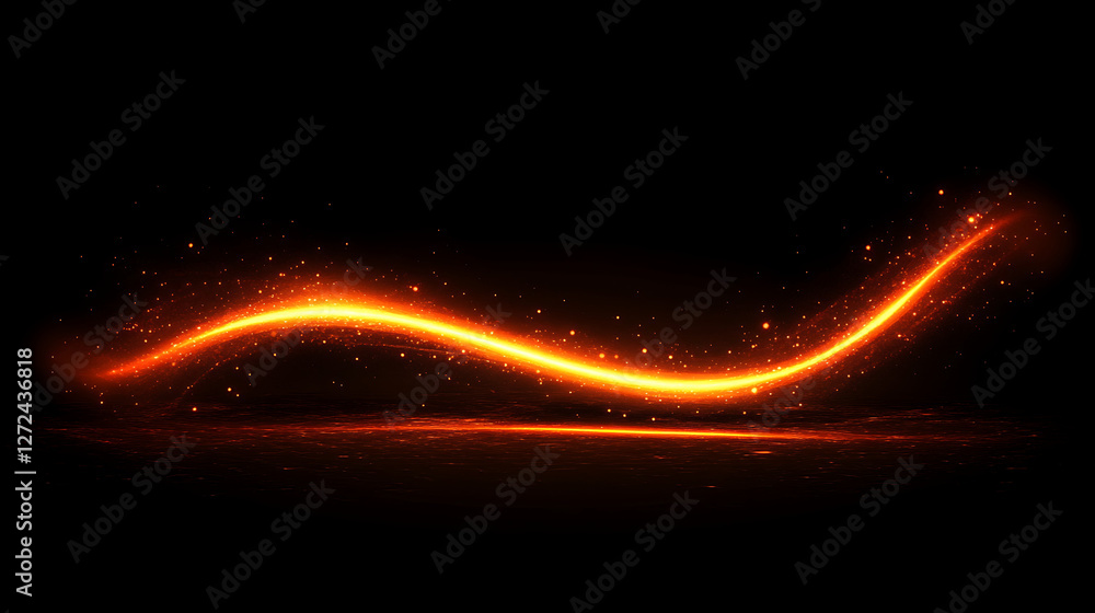 Poster radiant trail of light with dust particles and subtle reflections on a dark ethereal stage.