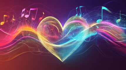 Obraz premium Colorful heart-shaped music waves abstract background.