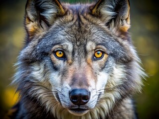 Obraz premium Majestic Gray Wolf Portrait: Close-Up Macro Photography of Wild Canine