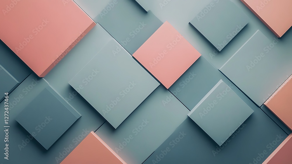Poster abstract geometric pattern with teal and peach squares