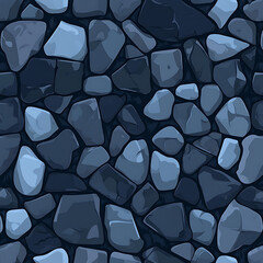 Rough Cobblestone Vector Background with Blue and Grey Tones in Cartoon Style Seamless Texture.
