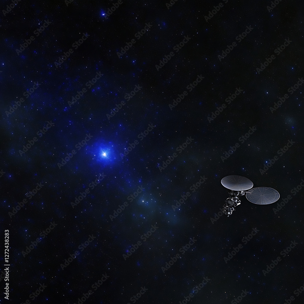 Aufkleber satellite transmitting data across the vast cosmos, exploring distant galaxies in deep space.