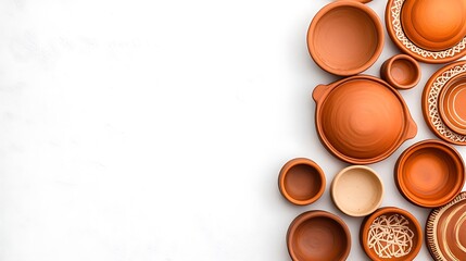 Collection of Traditional Clay Bowls on White Background