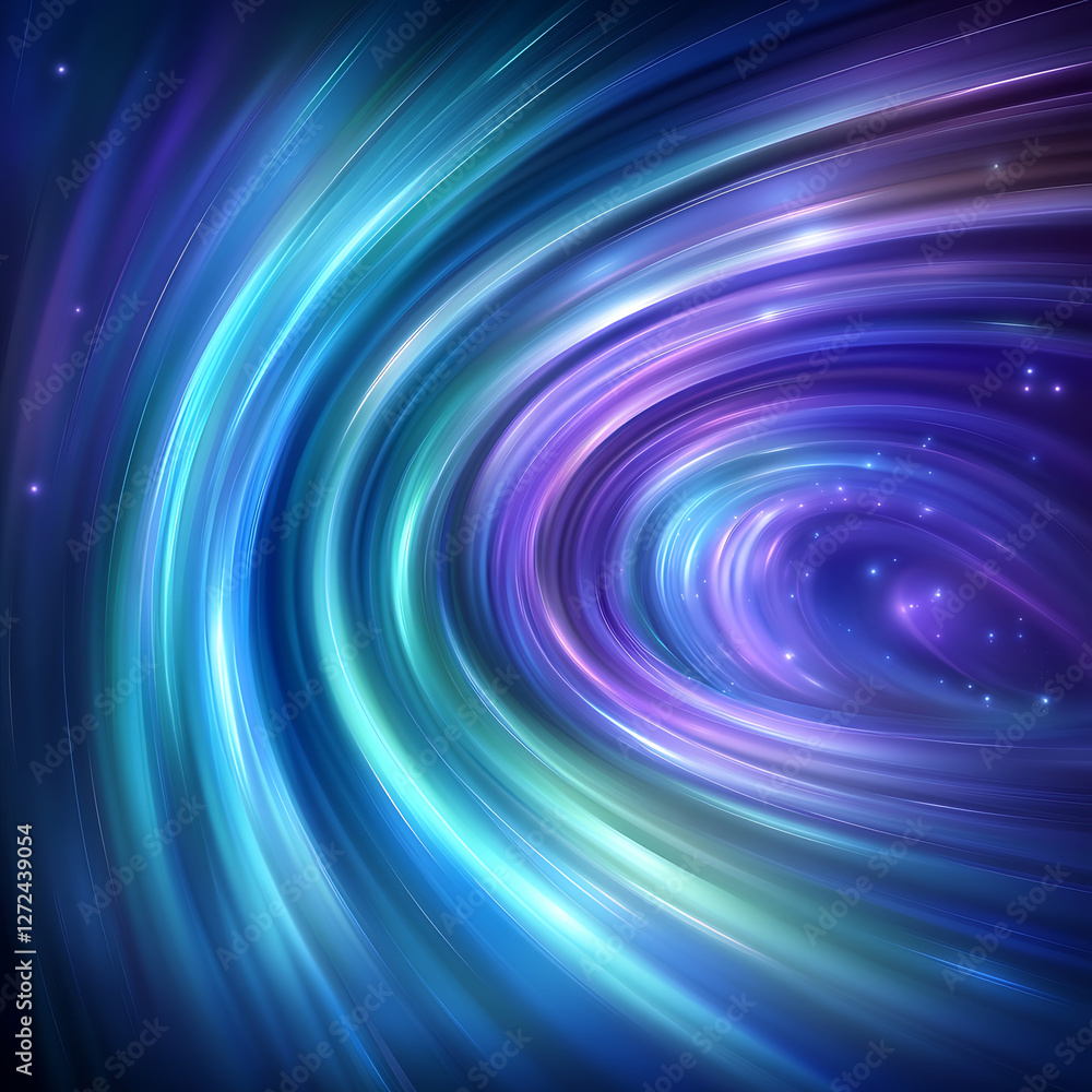 Poster serene abstract swirl of color energy radiating from a central point for backgrounds and visuals.