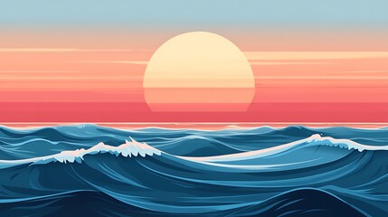 Ocean Waves Rolling Under Sunset Sky