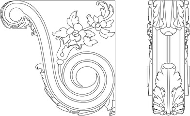 sketch vector silhouette illustration cornice column carving pattern decoration ornament classic ethnic traditional © ibu