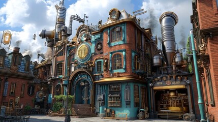 Fototapeta premium Steampunk Cityscape Architecture with Advanced Technology