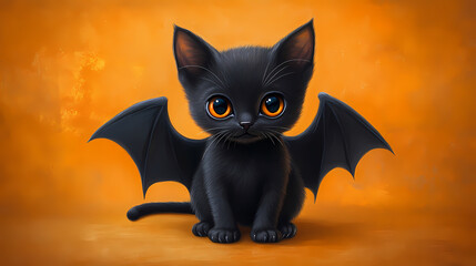 Obraz premium Bat-Winged Kitten: A Cute & Mysterious Illustration