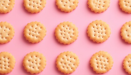 Biscuit rounded small pattern seamless crunchy cake on pink background