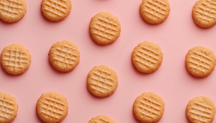 Biscuit rounded small pattern seamless crunchy cake on pink background