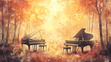 serene watercolor two pianos