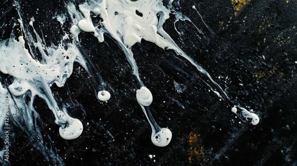Poster Captivating Macro View of Ink Splashes Spreading on Dark Surface