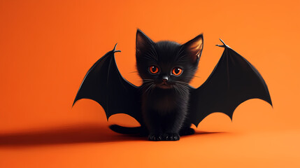Halloween Bat-Winged Cat Illustration