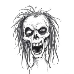Spooky Zombie Skull Drawing: Halloween Horror Art