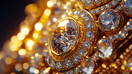 Sparkling Close-Up of Luxurious Golden Jewelry with Brilliant Diamonds