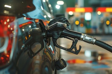 Gasoline pump nozzles in gas station. Refueling station