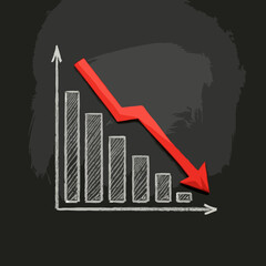 business graph red arrow steep decline black background image illustration