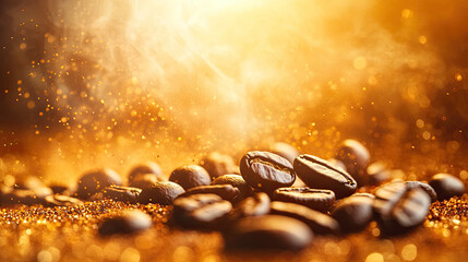 Coffee Beans Glimmering in Golden Light with Warm Atmosphere