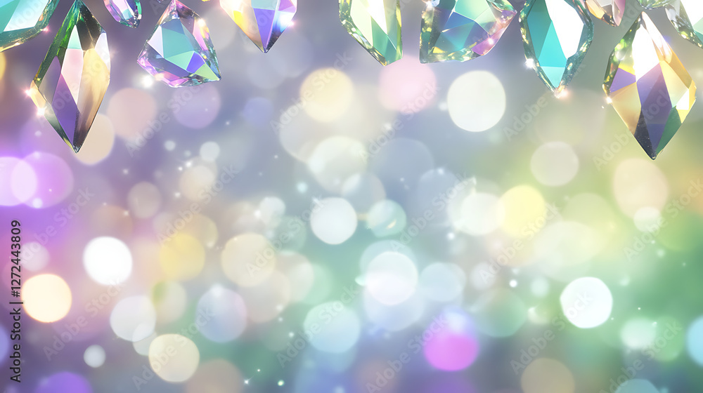 Poster shimmering gems against bokeh lights an abstract display of colorful sparkles and faceted jewels.