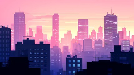 Obraz premium Pink City Skyline Sunset Urban Landscape