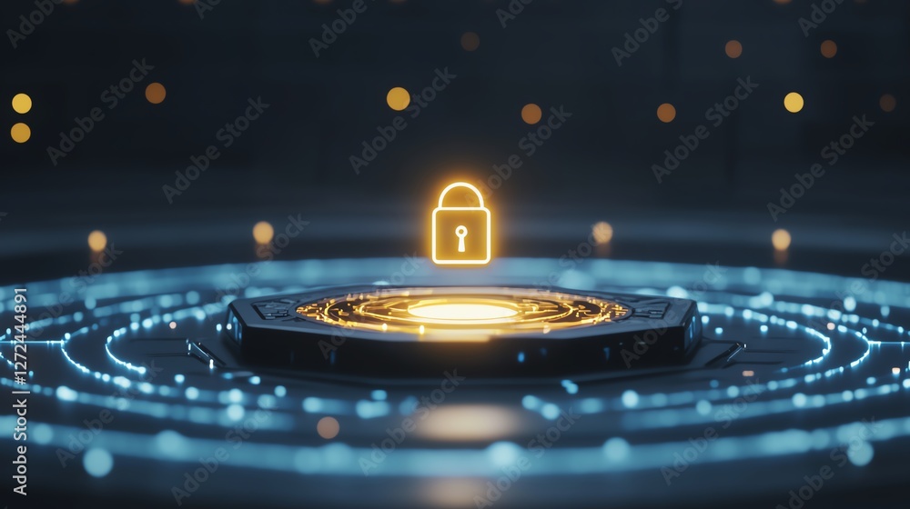Poster digital lock symbolizing online security and protection in a modern technological environment