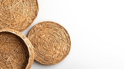 Fototapeta premium Handwoven Baskets on Light Background for Rustic Decor and Style