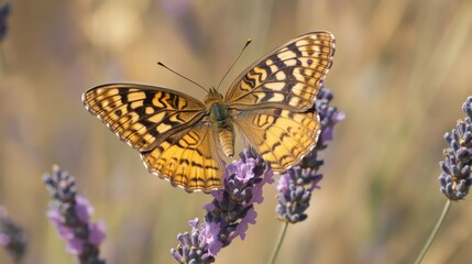 Obraz premium Butterfly on Lavender in Sunlight