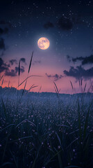 Moonlit Dew: Serenity Captured in Night's Gentle Embrace Amidst Nature's Shimmering Splendor