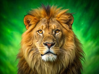 Fototapeta premium Majestic Lion Portrait Green Screen: Powerful Close-Up for Compositing