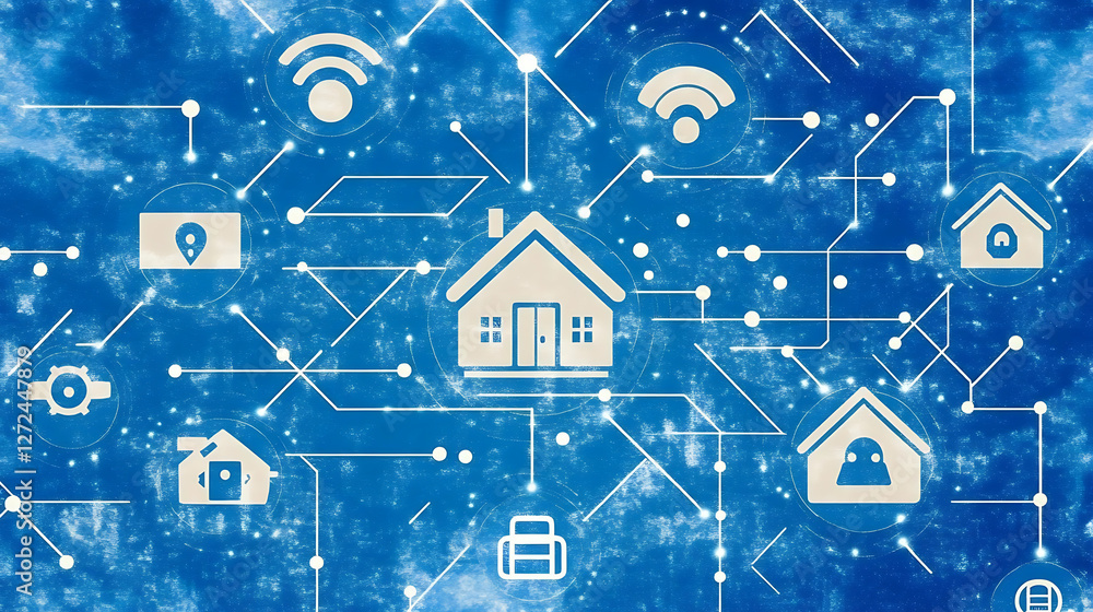 Aufkleber smart home automation network blue abstract background devices and connectivity iot innovation.