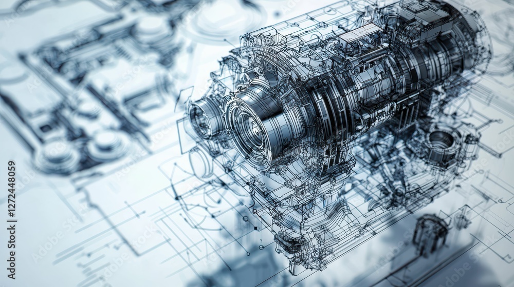 Poster advanced engineering blueprint of complex mechanical system design