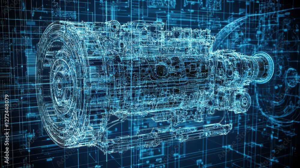 Poster advanced engineering blueprint of complex mechanical design