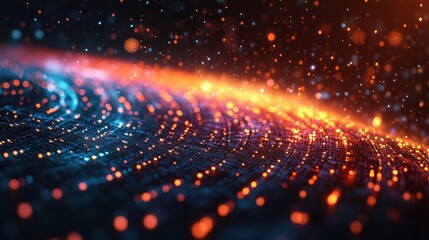 Fototapeta premium Abstract glowing particles swirling, cosmic background, digital art, tech design