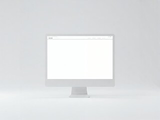 A blank white website mockup, displayed on a white monitor, with a white background.
