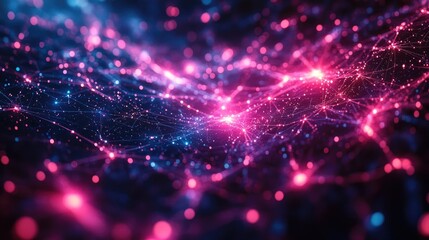 Abstract network data flow, glowing nodes, digital landscape, futuristic background, tech presentation