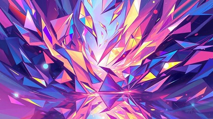 Futuristic Abstract Crystal Explosion with Vibrant Purple, Pink, and Blue Geometric Fragments

