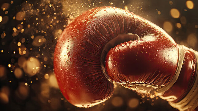 Close-Up of a Red Boxing Glove with Sparkling Background Effects