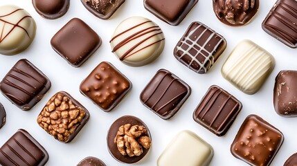 Obraz premium Assorted Gourmet Chocolate Pieces in Various Shapes and Flavors