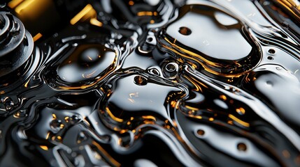Close-Up View of Engine Oil Flowing on a Car Engine Component