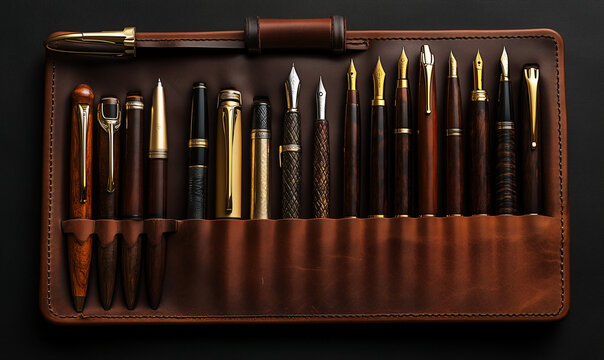 Elegant set of luxury writing instruments arranged neatly, exuding sophistication and style for stock photography