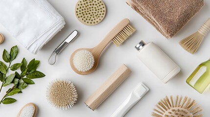 Natural Skincare and Bath Products Arrangement on White Background