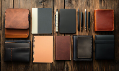Curated selection of personalized notepads and pens, inspiring creative organization and productivity in stock imagery